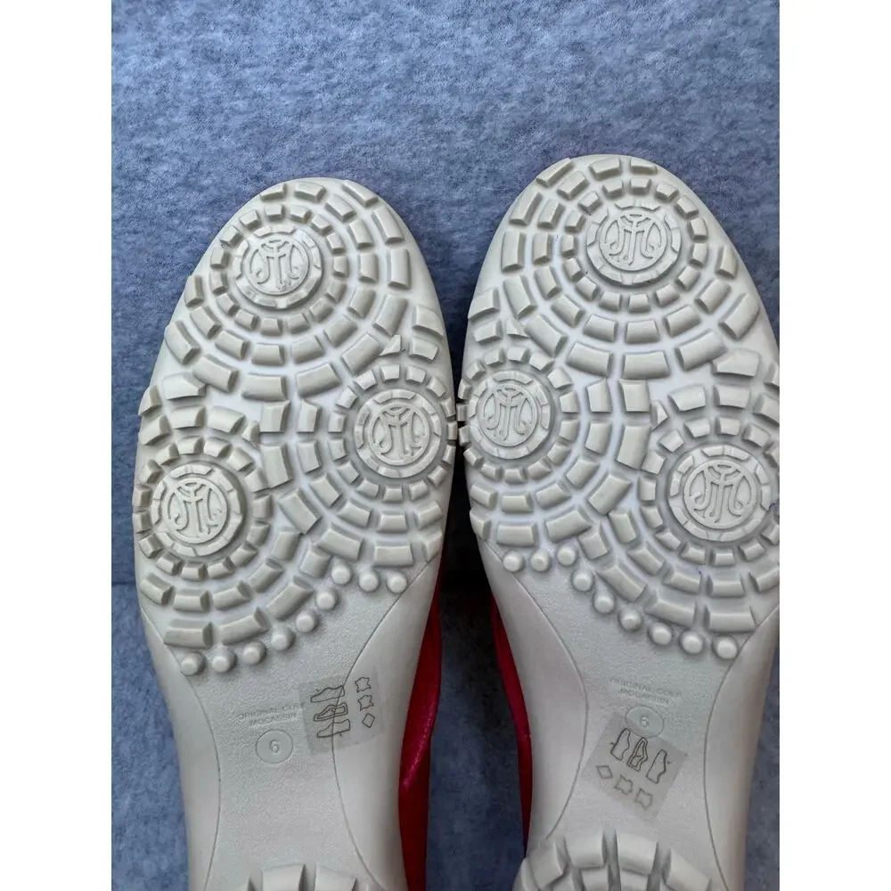 Marc Joseph NY Red Cream Leather Hand-Stitched Golf Moccasins Women’s - Size 6